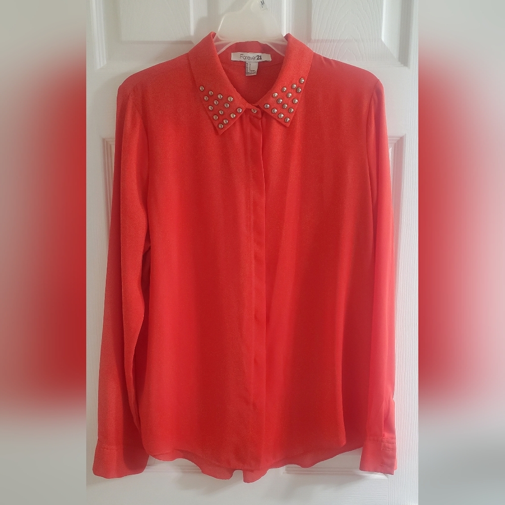 Forever 21 Studded Red Button Down Shirt